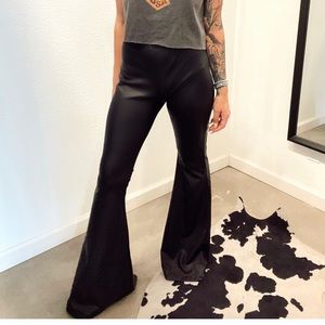 High waisted faux leather flares